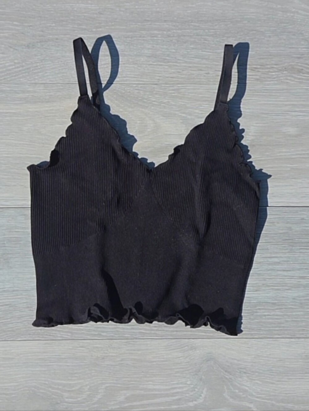 Sunzel Black Ribbed V-Neck Cami Tank Top
